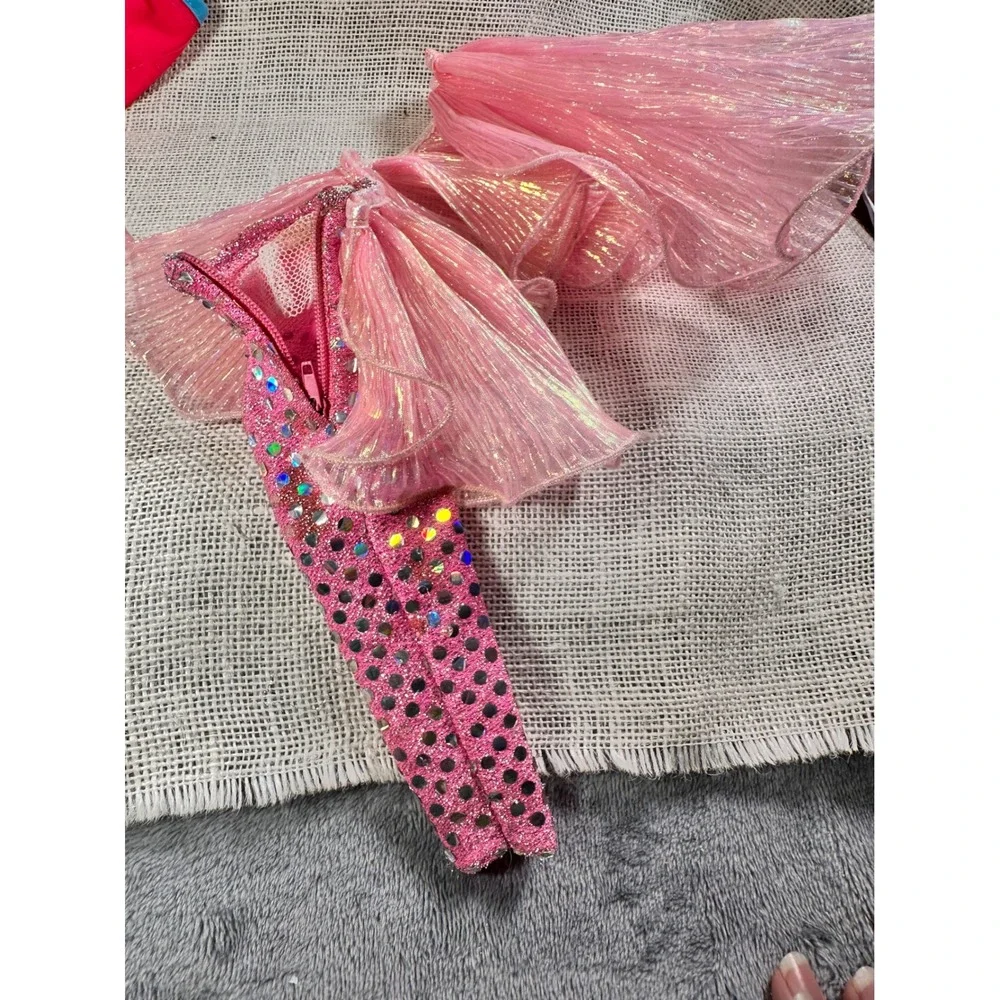 Vintage Barbie Kitty‎ Black Perkins Mattel Pink Iridescent Sequin Gown Dress